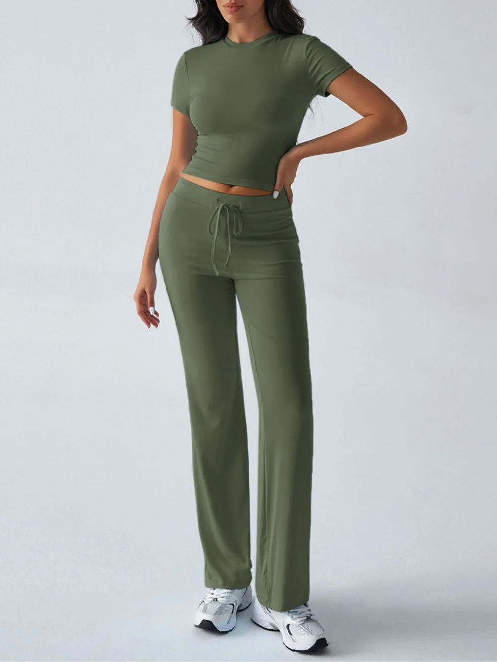 Round Neck Short Sleeve Top and Pants Set, image 20