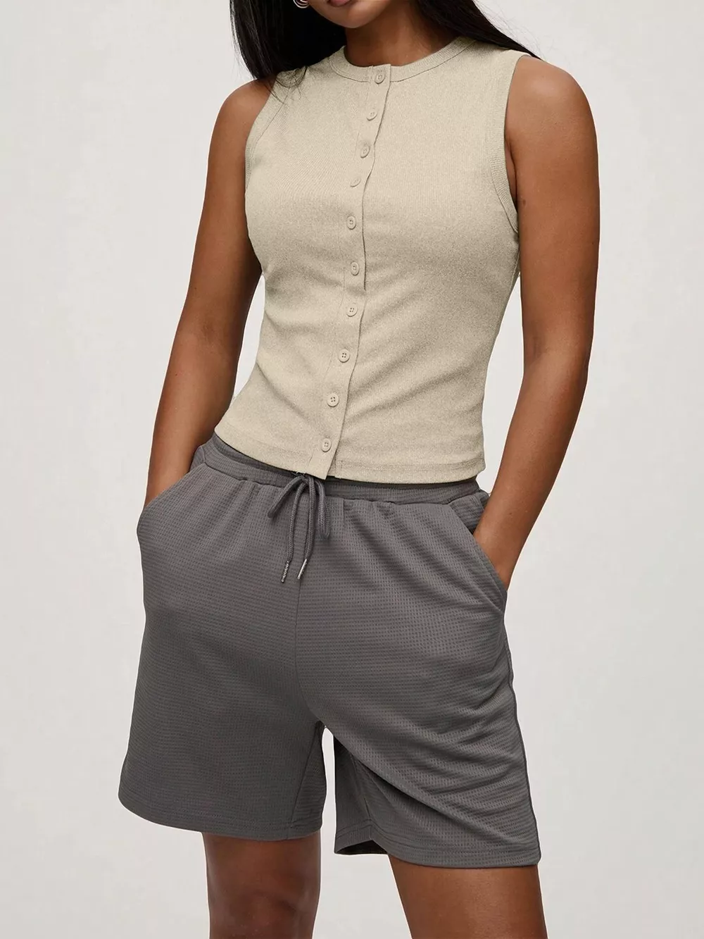 Ribbed Button-Front Sleeveless Tank, image 19