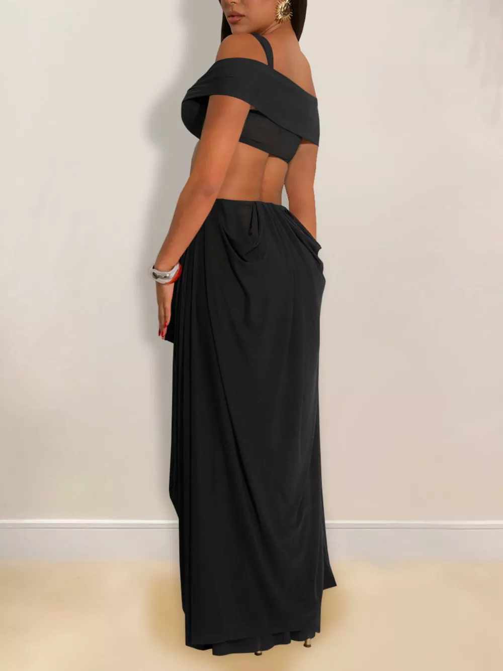 Cutout Off Shoulder Ruched Maxi Dress, image 3