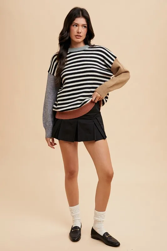 Striped Color Block Round Neck Sweater, image 5