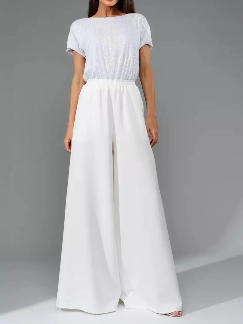 Full Size Sequin Round Neck Short Sleeve Wide Leg Jumpsuit, image 11