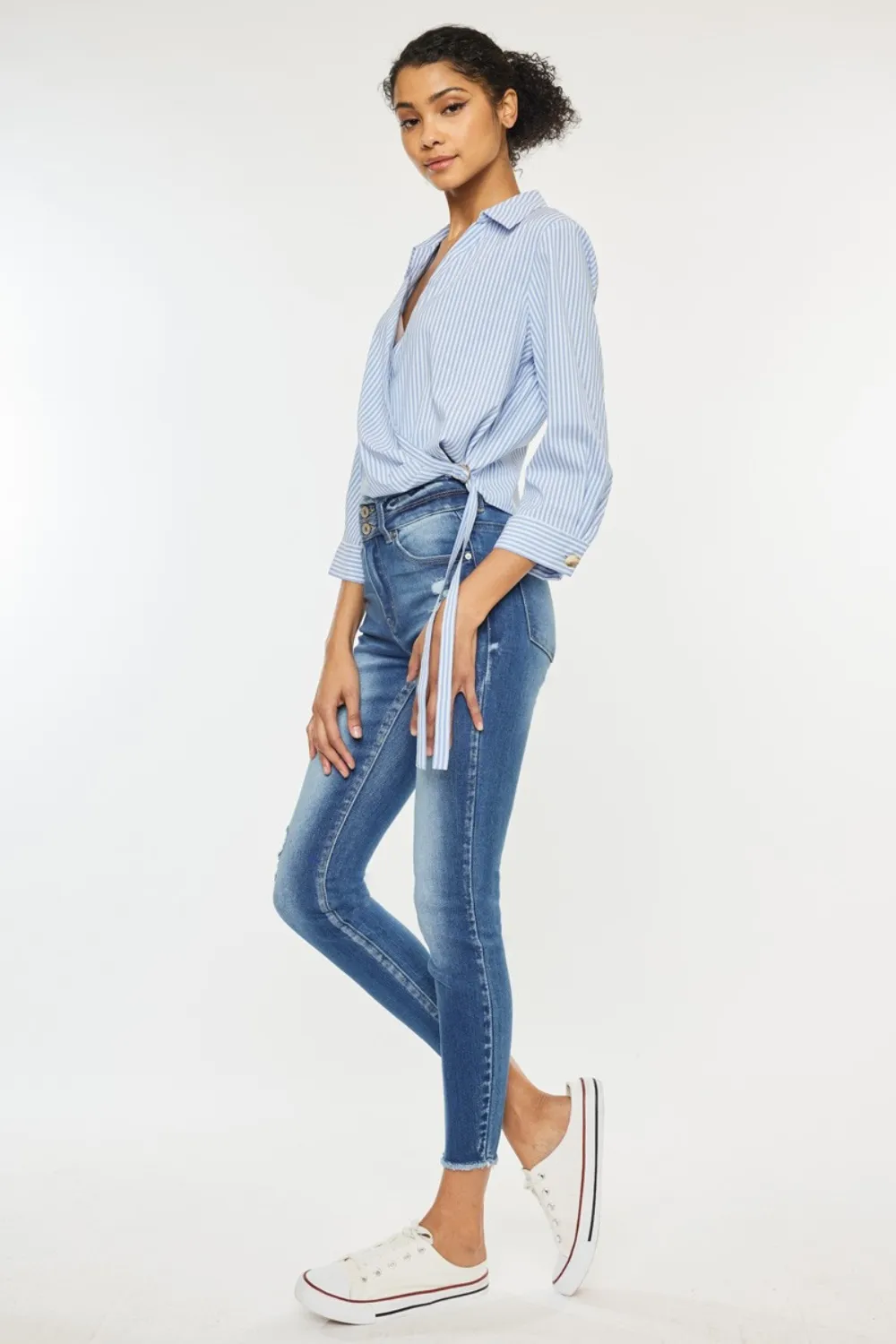 Distressed Raw Hem High Waist Jeans, image 5