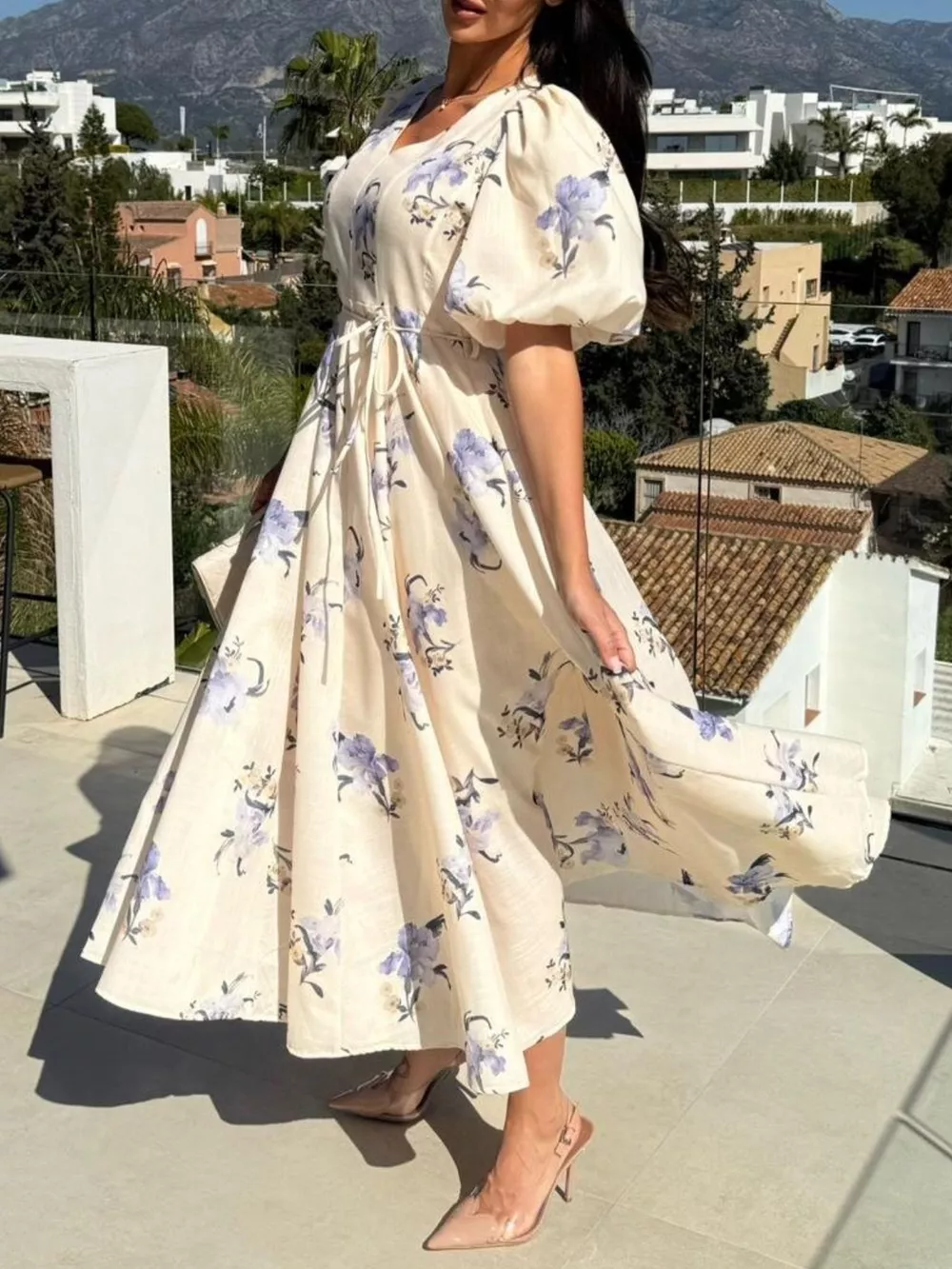 Floral Puff Sleeve Midi Dress, image 4