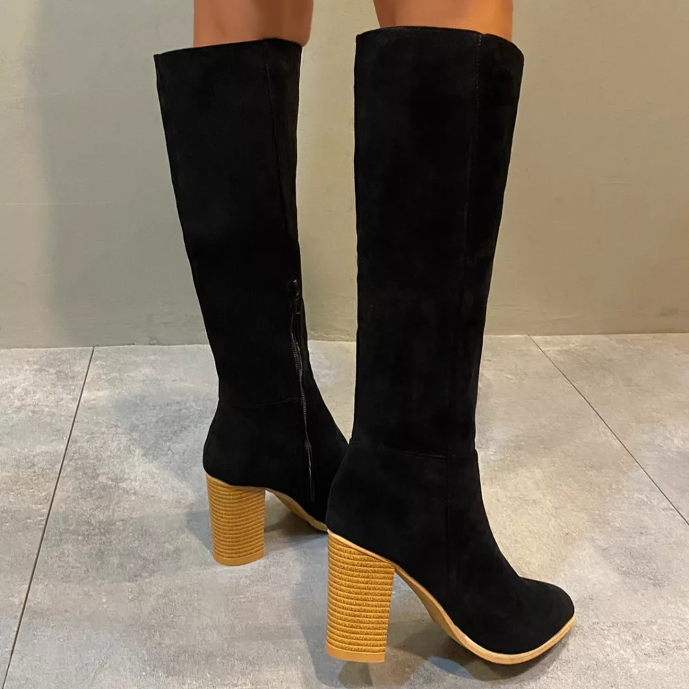 Point Toe Knee-High Suede Block Heel Boots, image 5