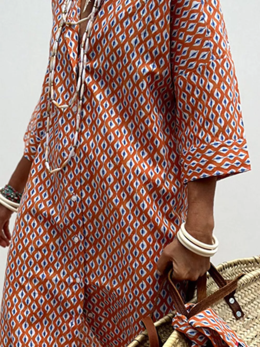 Full Size Printed Button-Down Midi Dress Plus Size, image 7