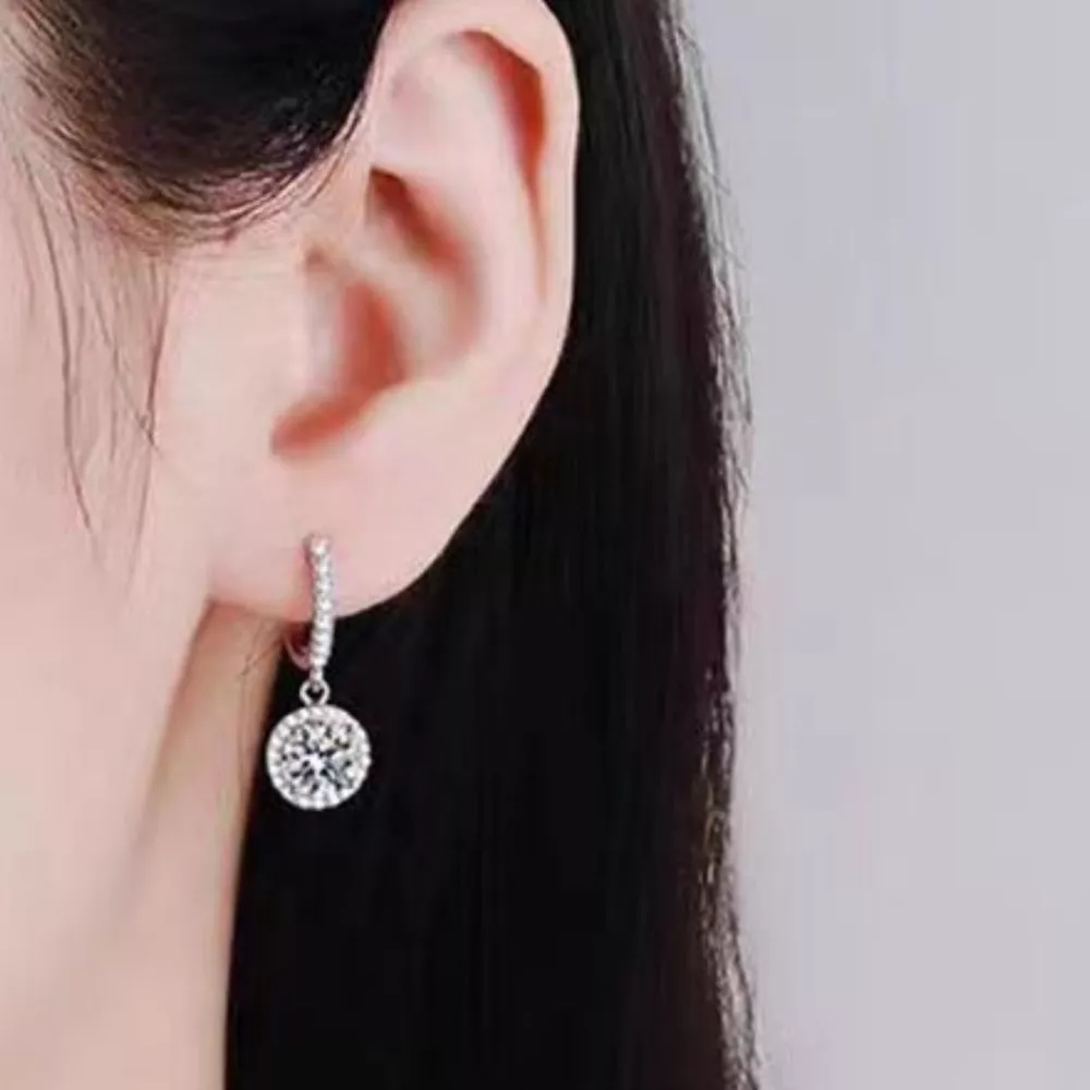 1 Carat 925 Sterling Silver Moissanite Hoop Drop Earrings, image 4