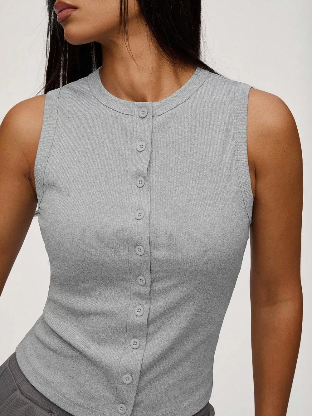 Ribbed Button-Front Sleeveless Tank, image 18