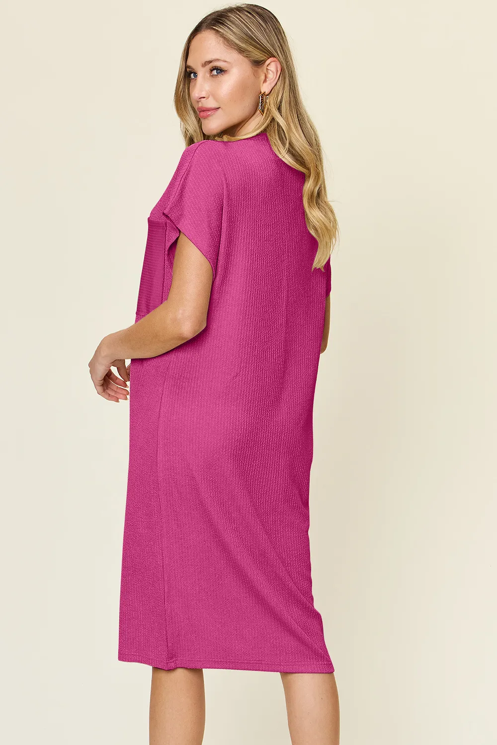 Full Size Texture Mock Neck Short Sleeve Dress, image 3