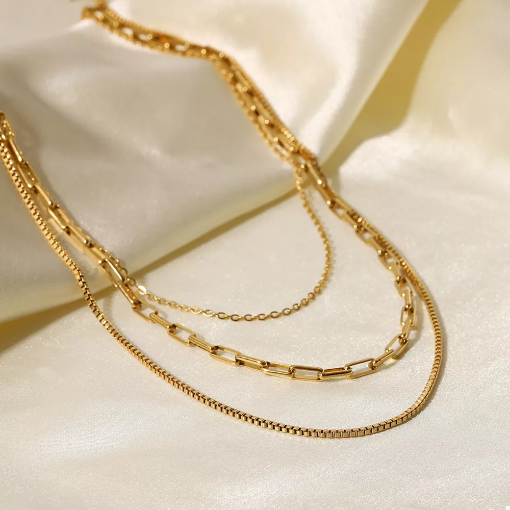 18K Gold-Plated Three Layered Necklace, image 4