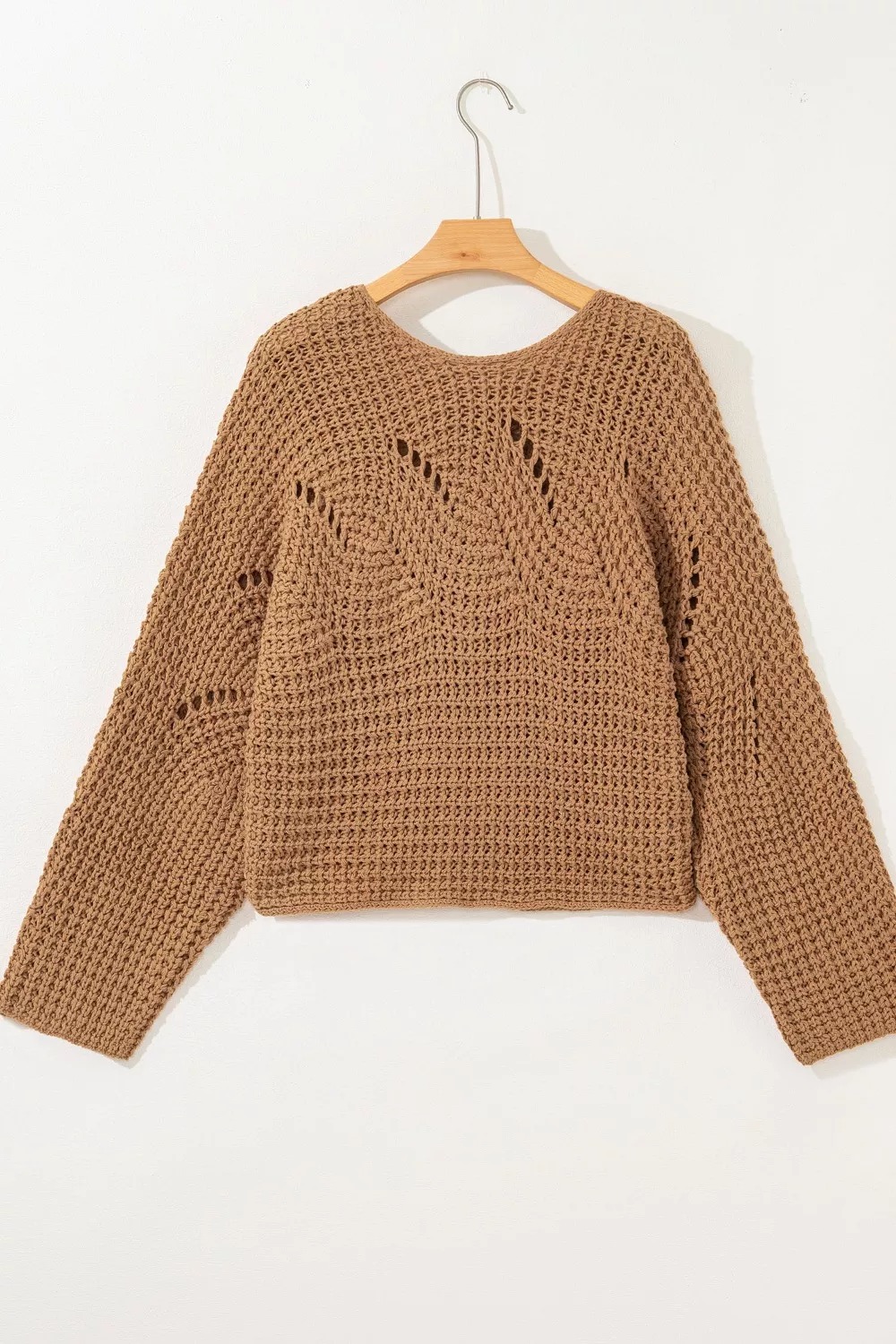 Hollowed Detail Wide Sleeve Loose Pullover Sweater, image 5