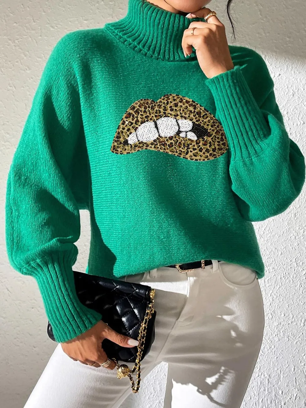 Lip Turtleneck Long Sleeve Sweater, image 8