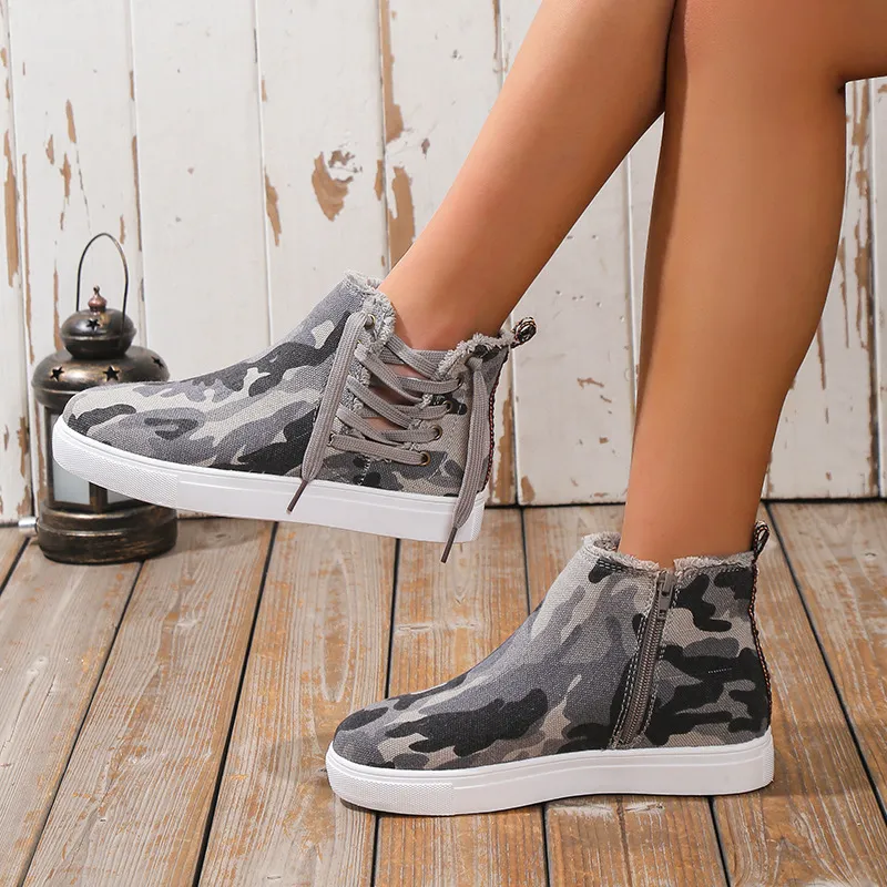 Lace-Up Round Toe Canvas Boots with Side Zip, image 8