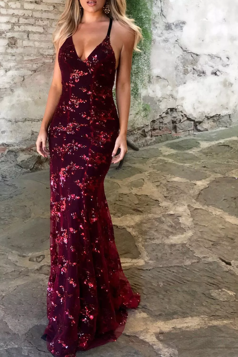 Full Size Sequin Tie Back V-Neck Maxi Dress Plus Size, image 13