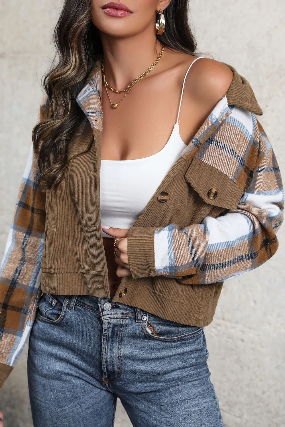 Plaid Button Up Collared Neck Jacket, image 2