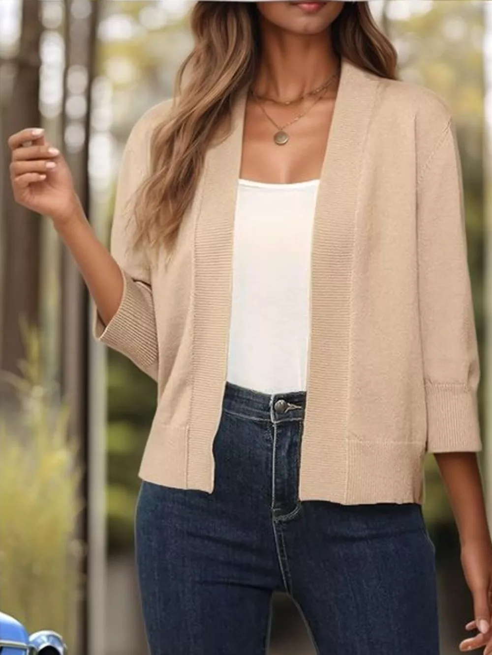 Open Front Ribbed Hem Cardigan, image 2