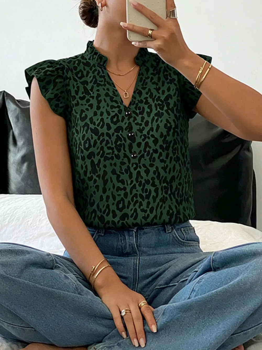 Leopard Print Ruffle Sleeve Blouse, image 12