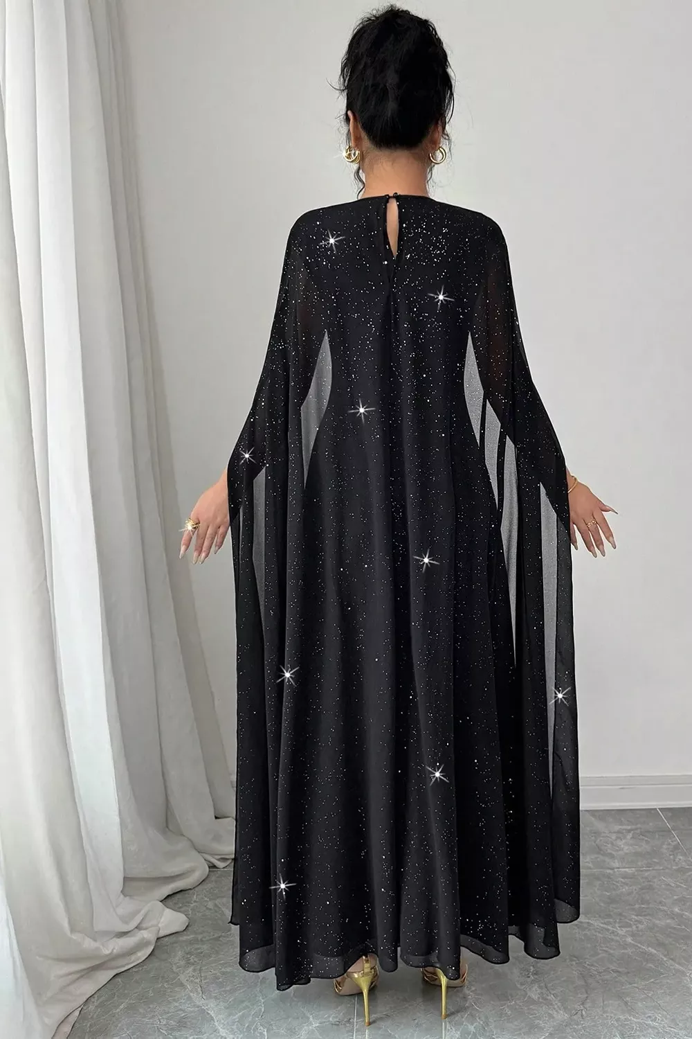 Glitter Cape-Sleeve Maxi Dress, image 2