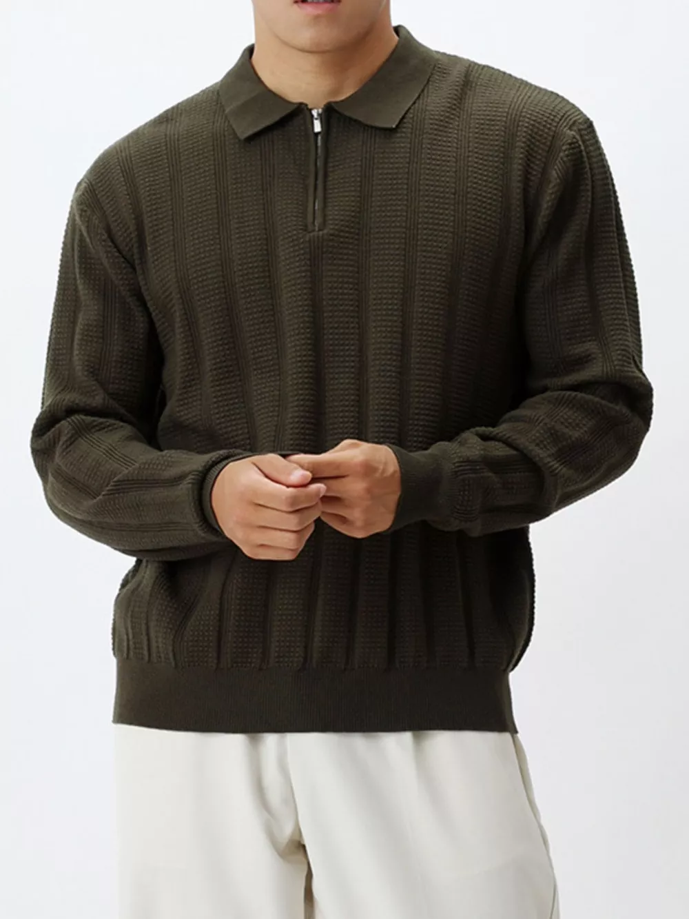 Men's Plus Size Ribbed Quarter-Zip Sweater, image 2