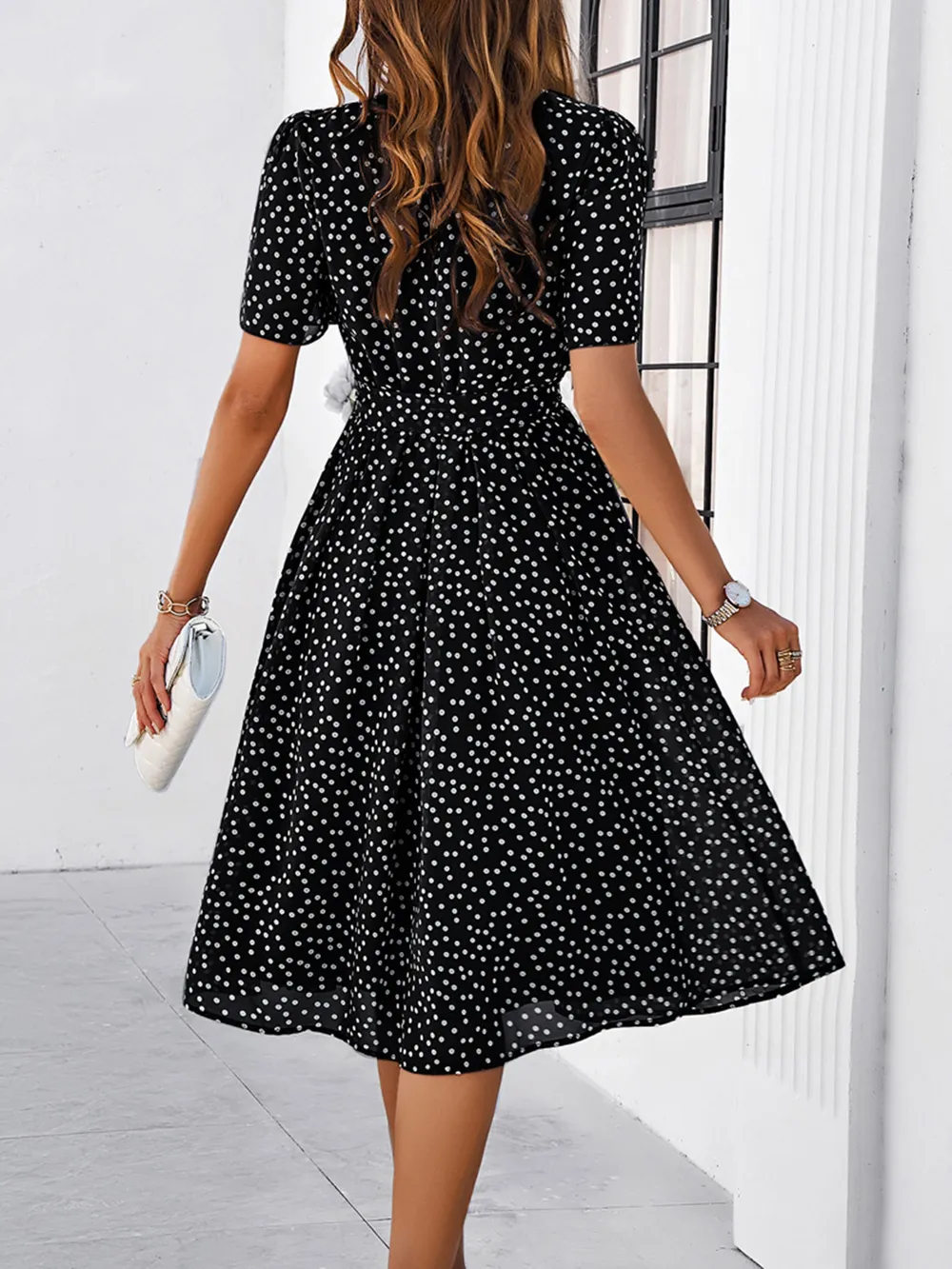 Printed Round Neck Short Sleeve Dress, image 3
