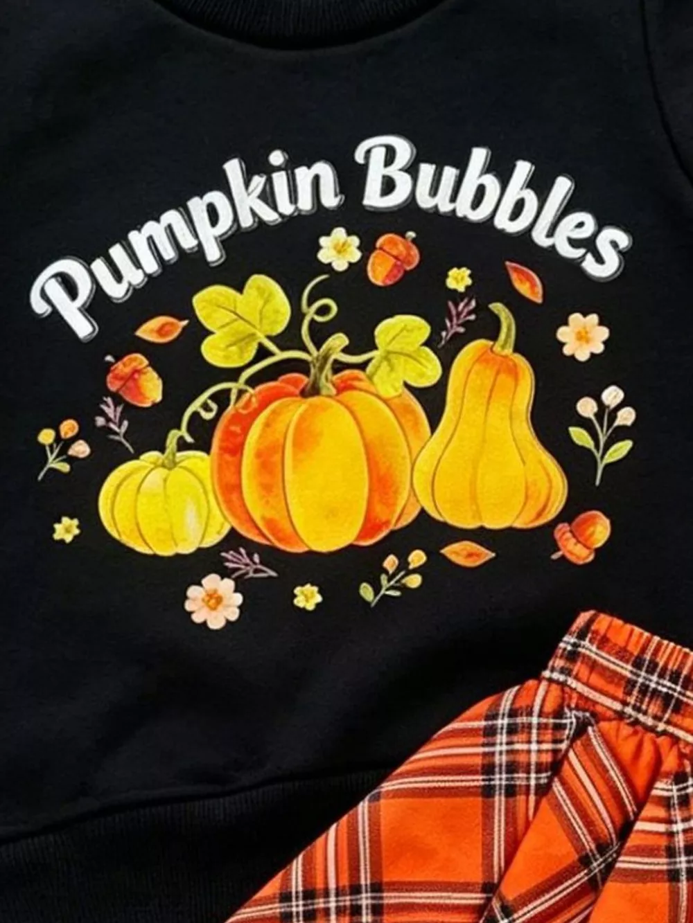 Children's Pumpkin Bubbles Graphic Top and Skirt Outfit Set, image 3