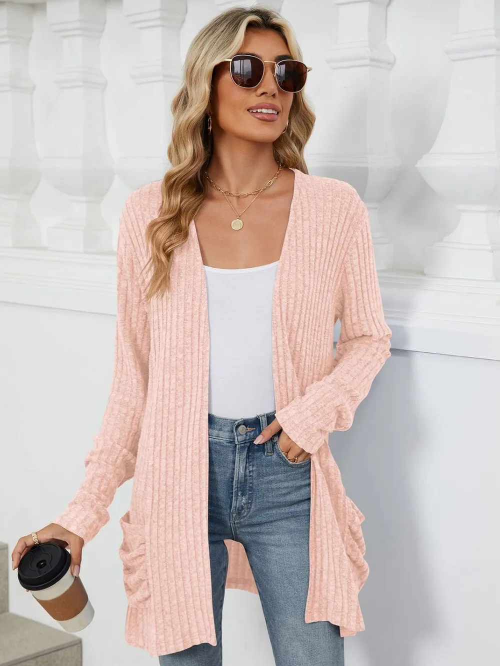 Pocketed Open Front Long Sleeve Cardigan, image 20