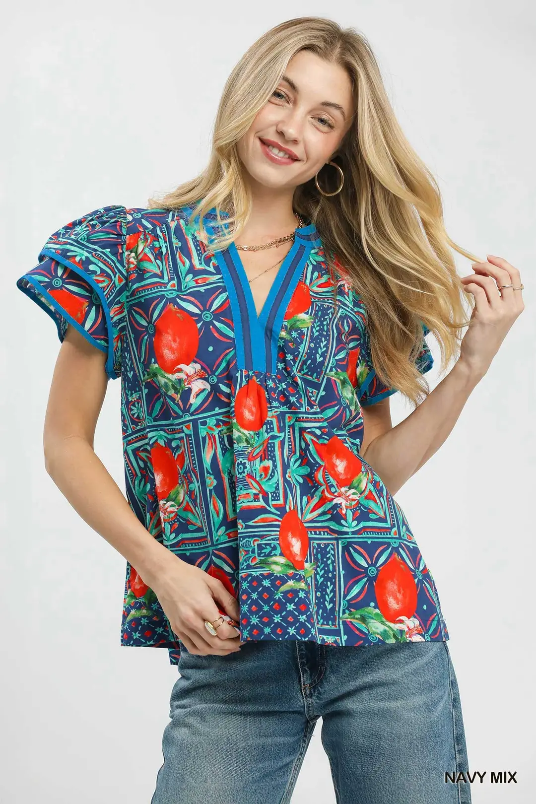 Abstract Print Flutter Sleeve Blouse