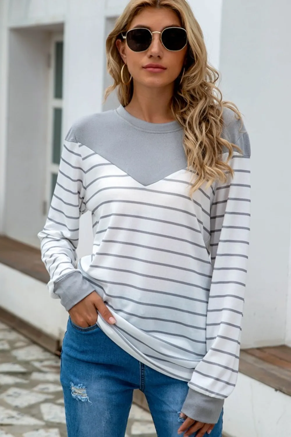 Striped Round Neck Long Sleeve T-Shirt, image 17