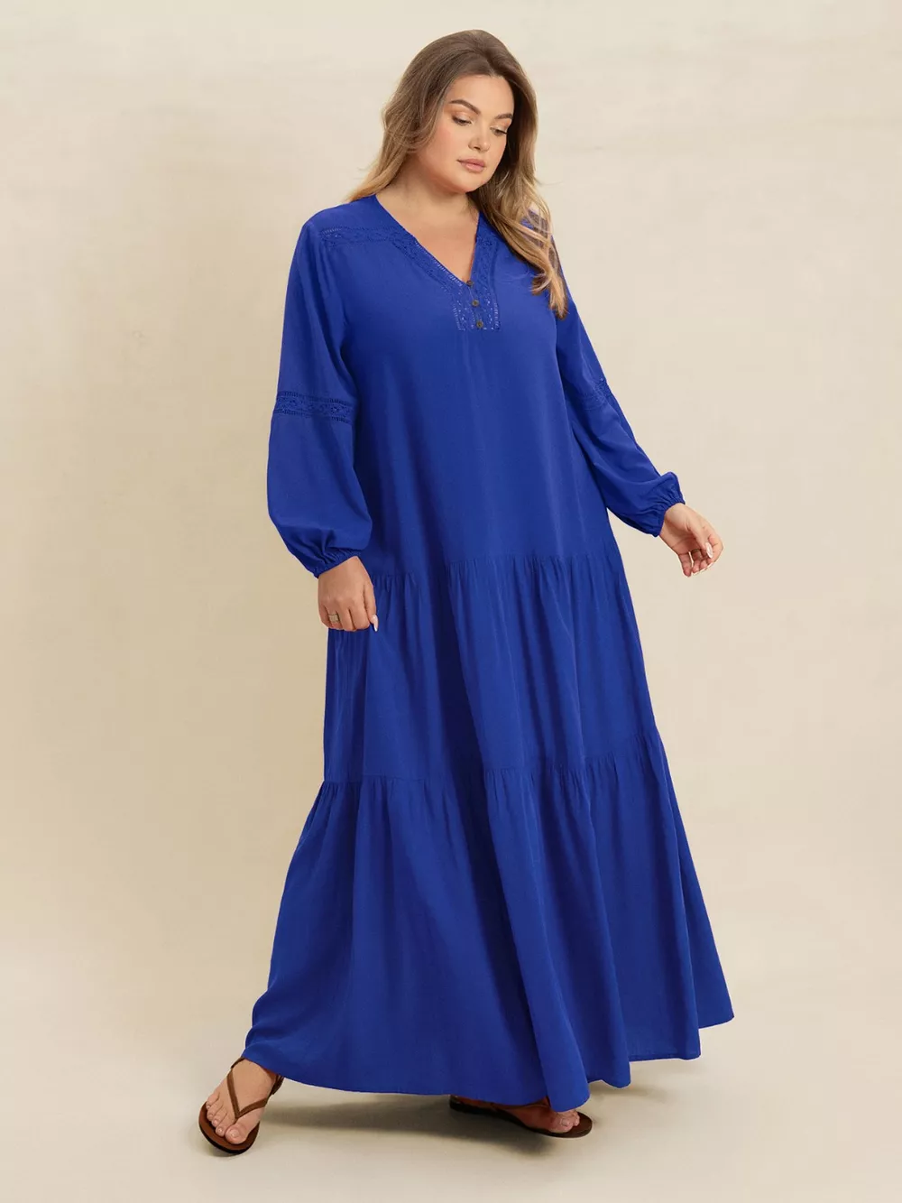 Plus Size Bohemian Tiered Maxi Dress with Balloon Sleeves, image 12