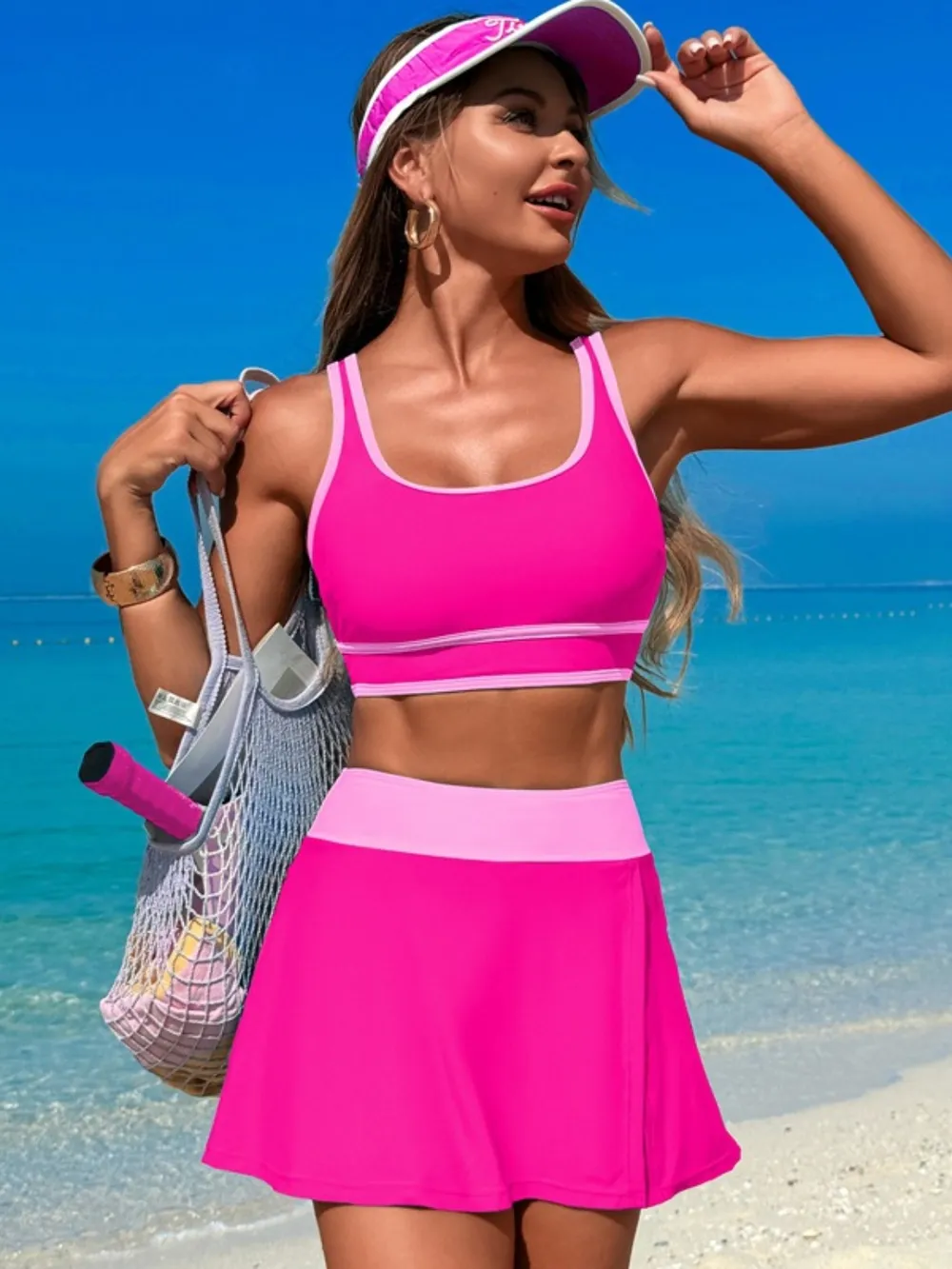 Scoop Neck Top and Skort Swim Set, image 18