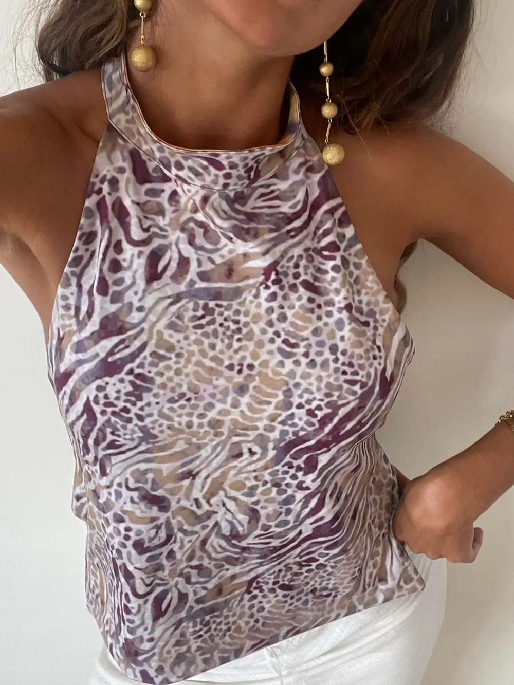 Backless Printed Halter Neck Tank, image 10