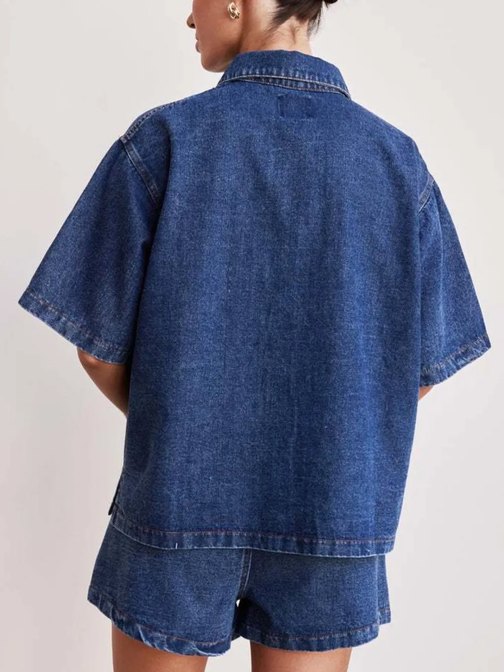 Button Up Half Sleeve Denim Shirt, image 6