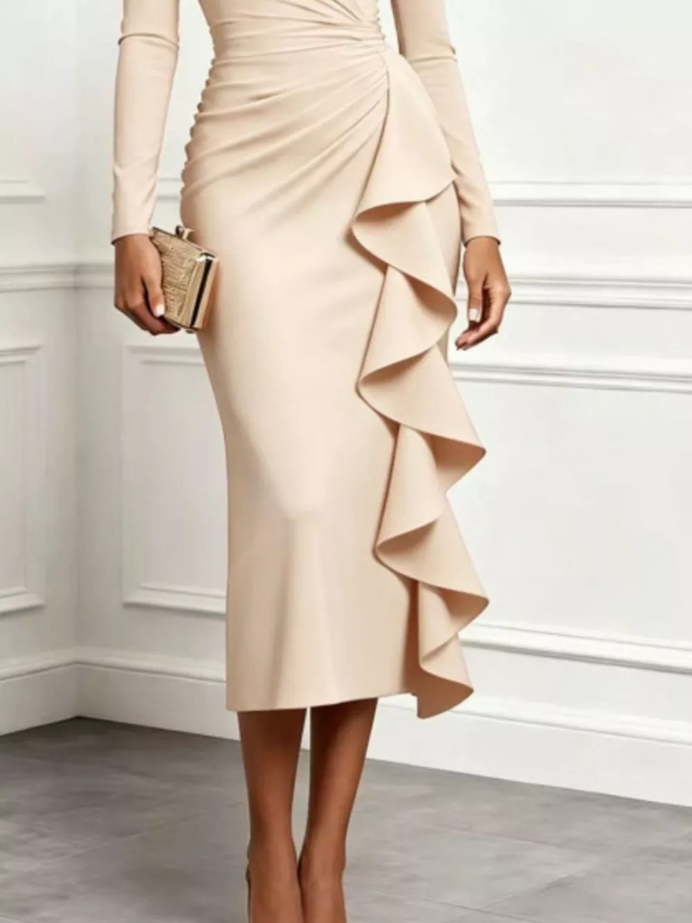 Ruffled Surplice Long Sleeve Dress, image 3