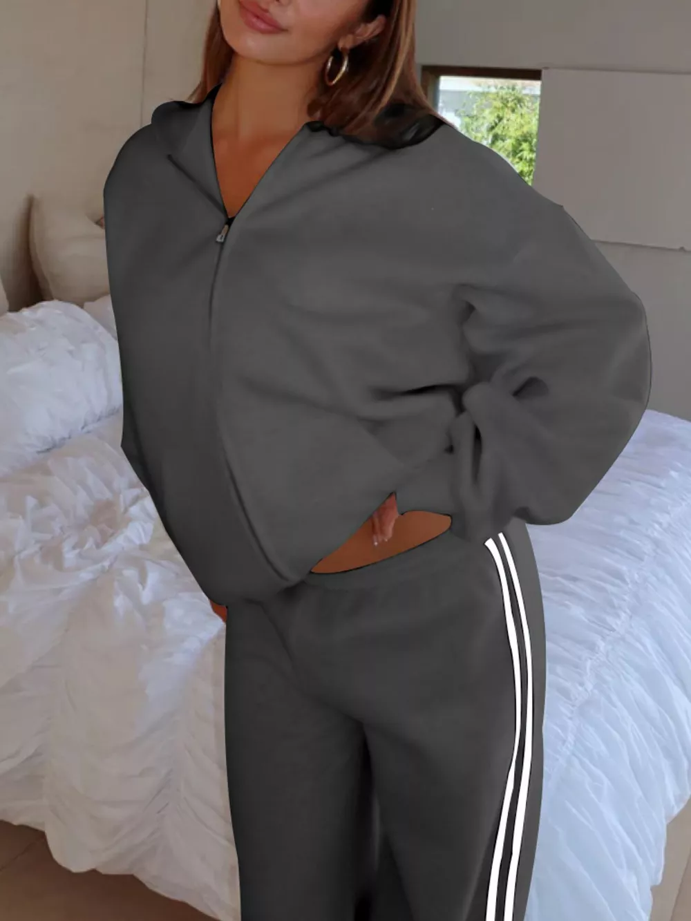Zip Up Hoodie and Striped Pants Set, image 21