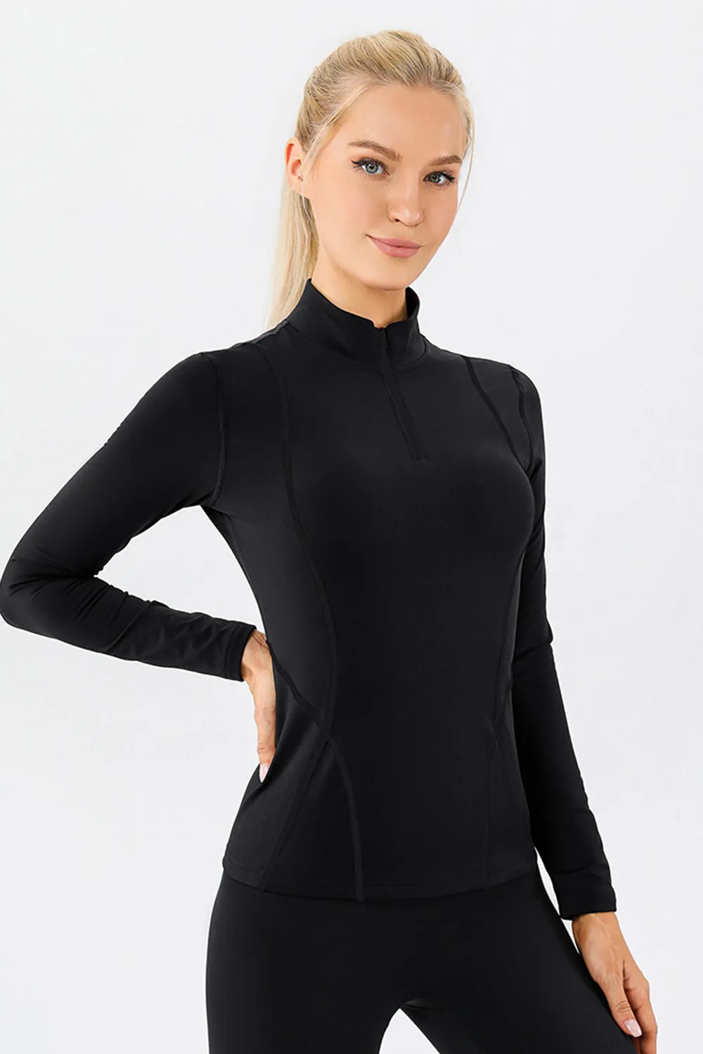 Mock Neck Quarter Zip Active T-Shirt, image 9