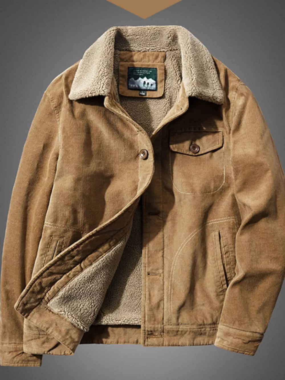 Men's Plus Size Sherpa Corduroy Button Up Jacket, image 3
