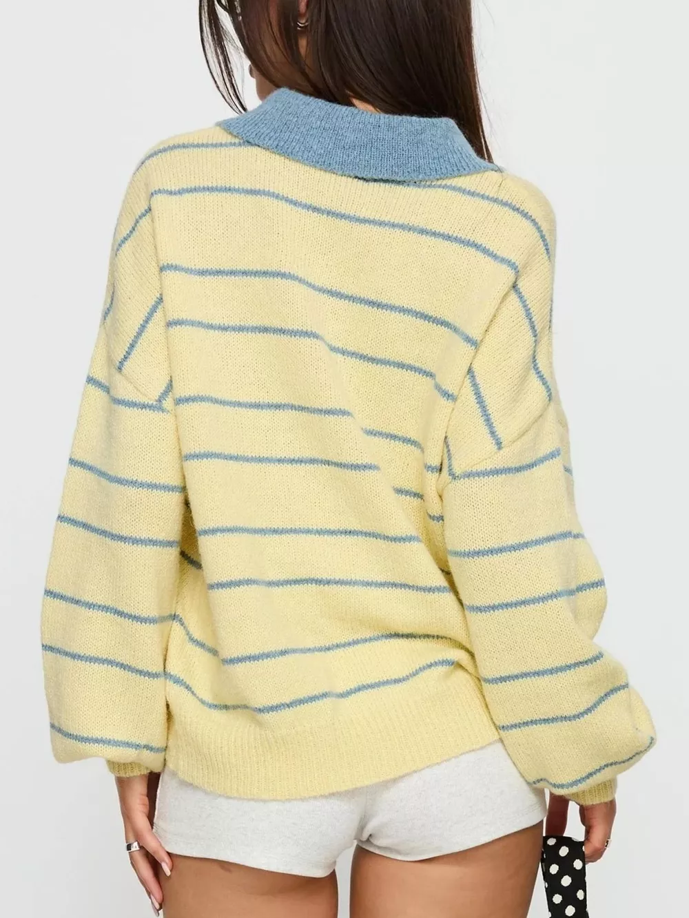 Striped Polo Collar Long Sleeve Sweater, image 6
