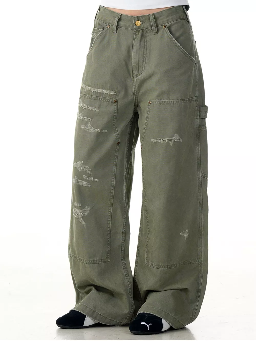 Men's Distressed Wide-Leg Carpenter Pants, image 3