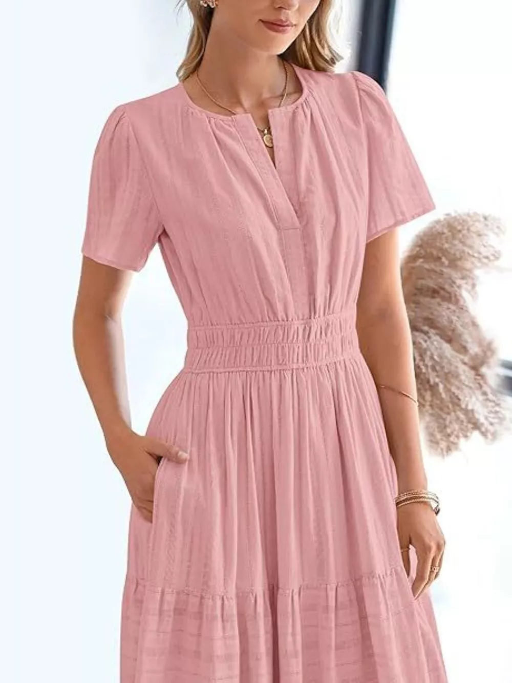 Full Size Short Sleeve Tiered Midi Dress Plus Size, image 11