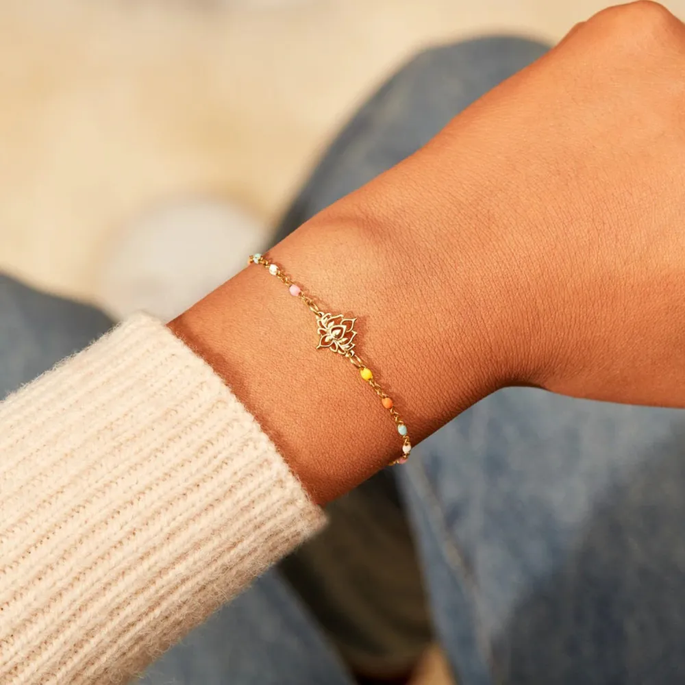 Lotus Shape 18K Gold-Plated Bead Bracelet, image 4