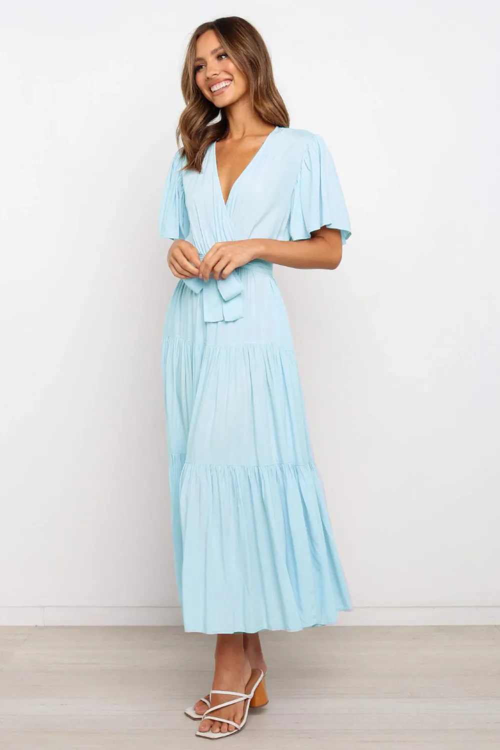 Tied Back Tiered Short Sleeve Midi Dress, image 5