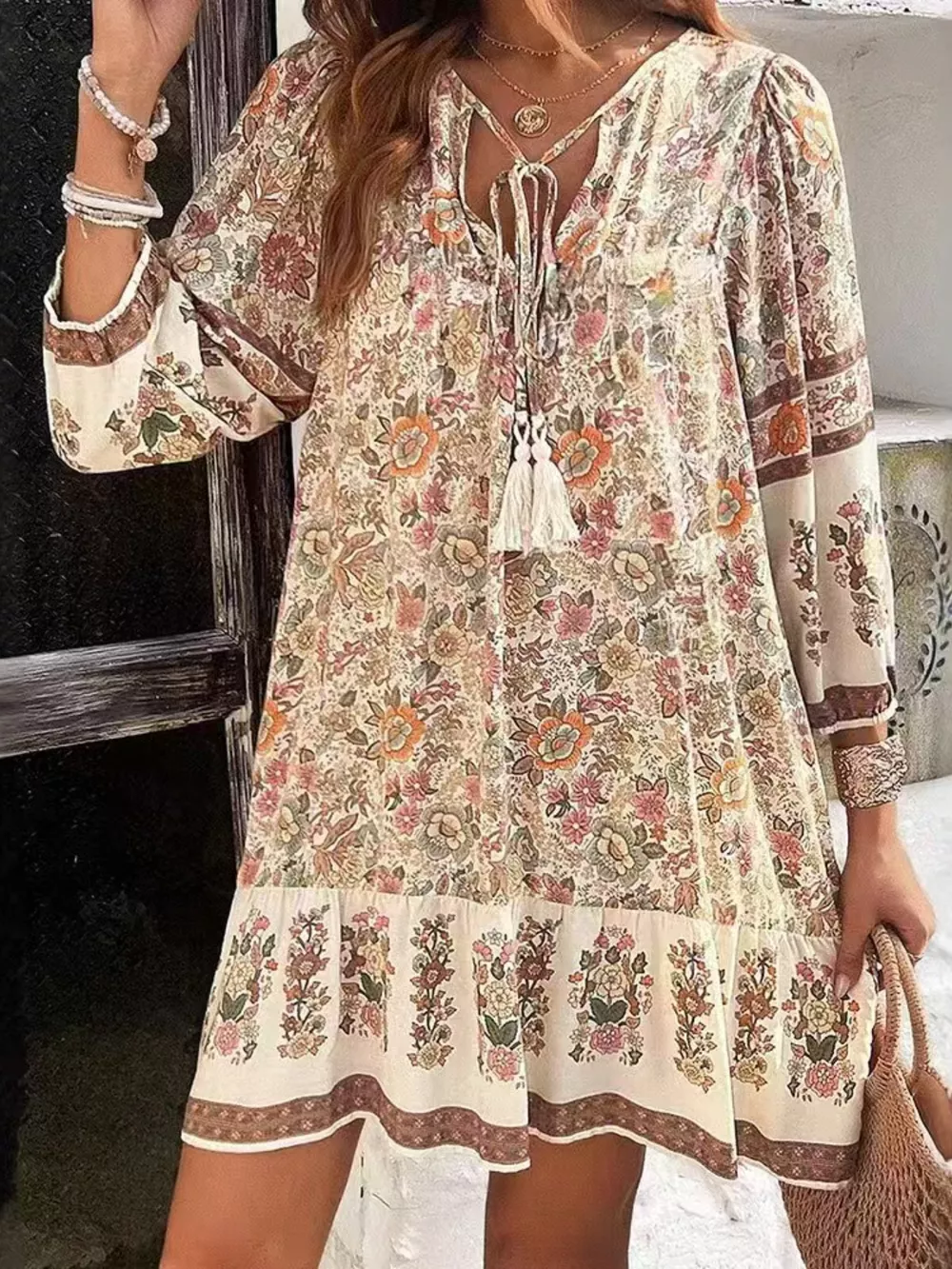 Floral Print Tassel Tie Neck Mini Dress, image 19