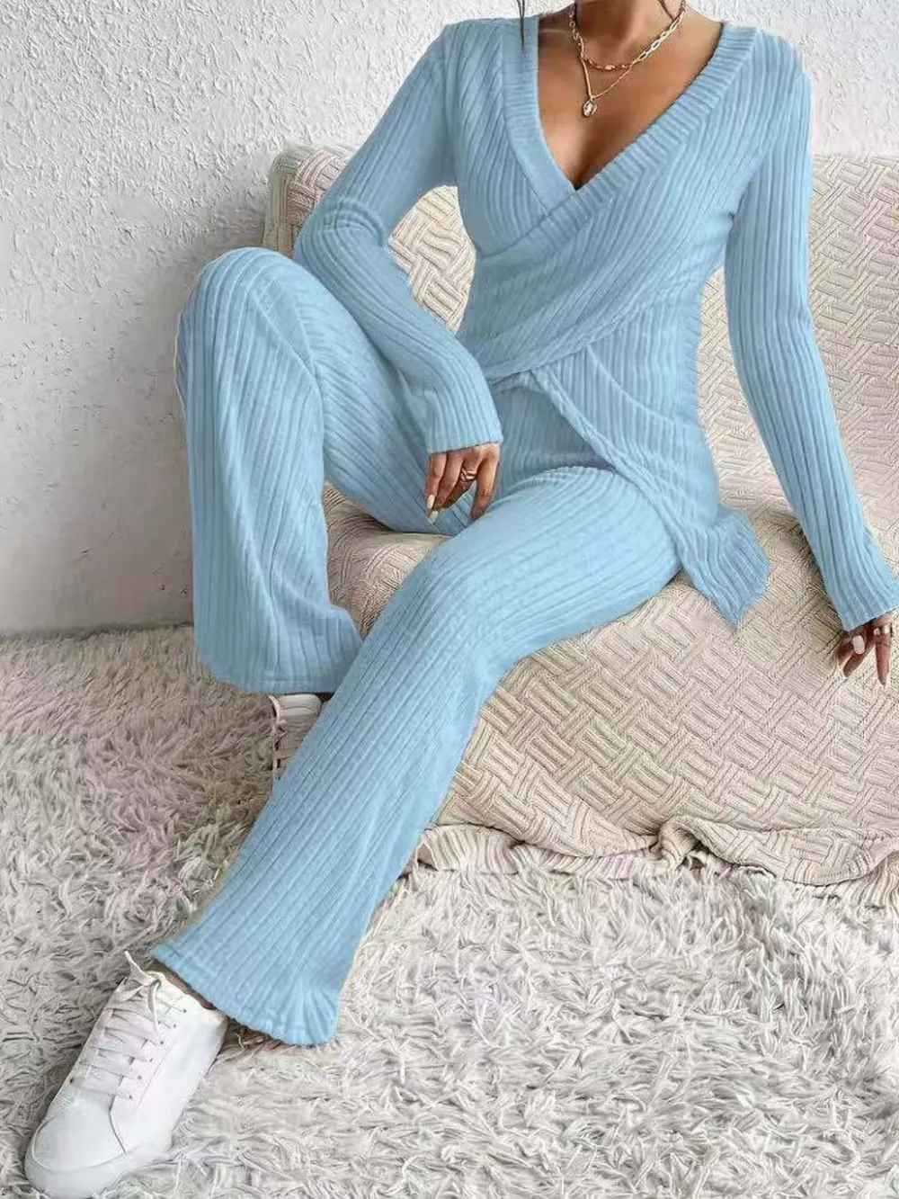 Surplice Long Sleeve Top and Pants Set, image 13