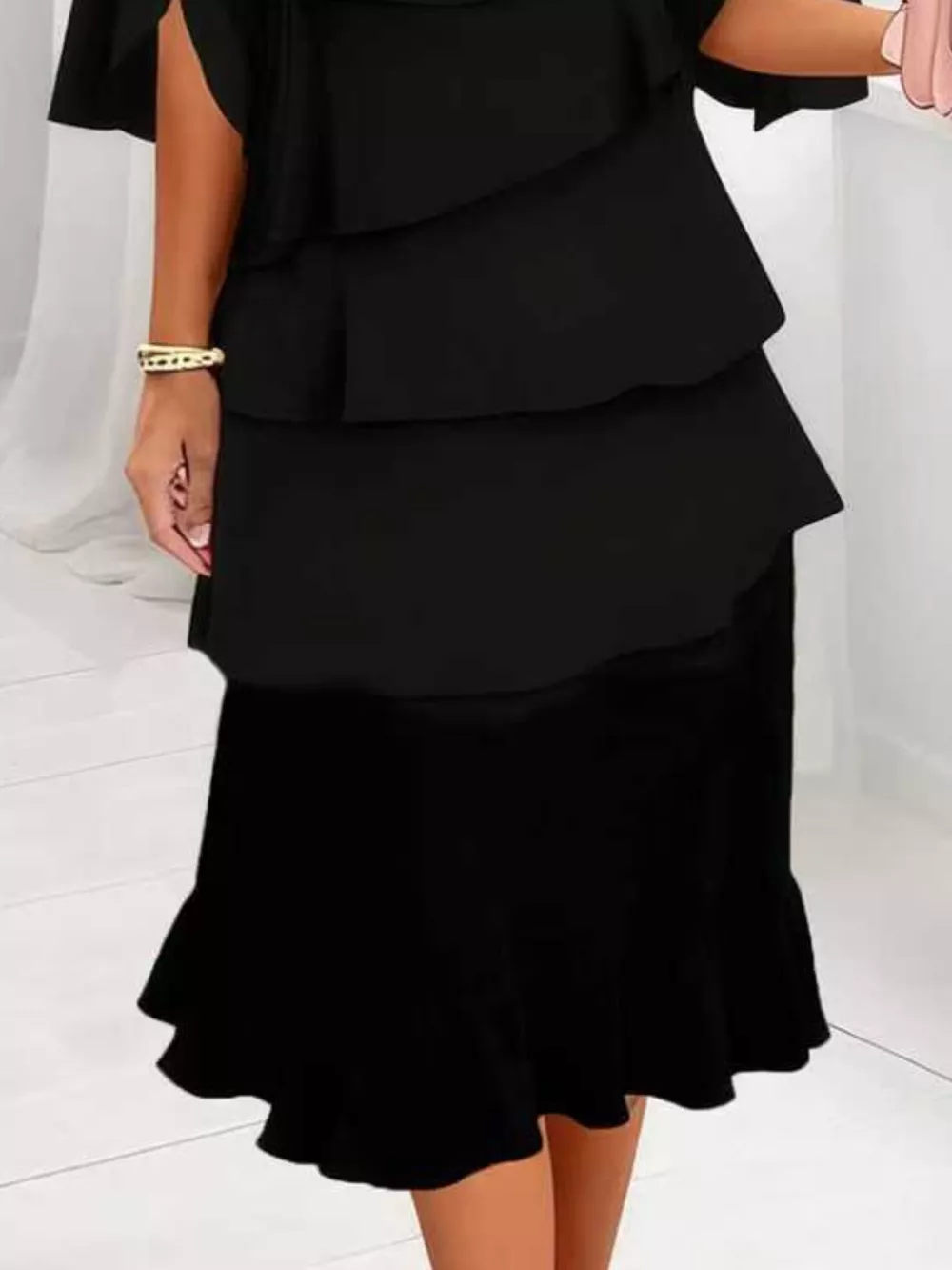 Full Size Ruffle Layered Flutter Sleeve Dress Plus Size, image 2