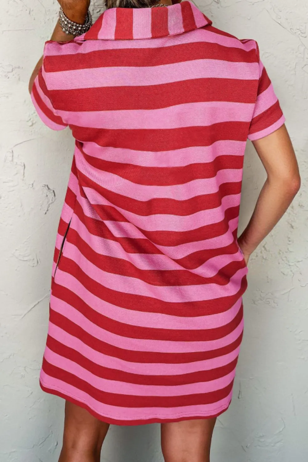 Casual Striped Polo Collar T-Shirt Dress, image 2