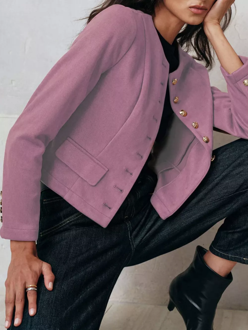 Round Neck Button Up Blazer, image 3