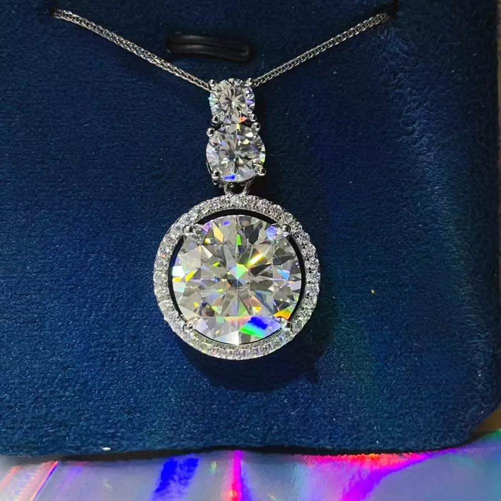 11.5 Carat Moissanite 925 Sterling Silver Pendant Necklace