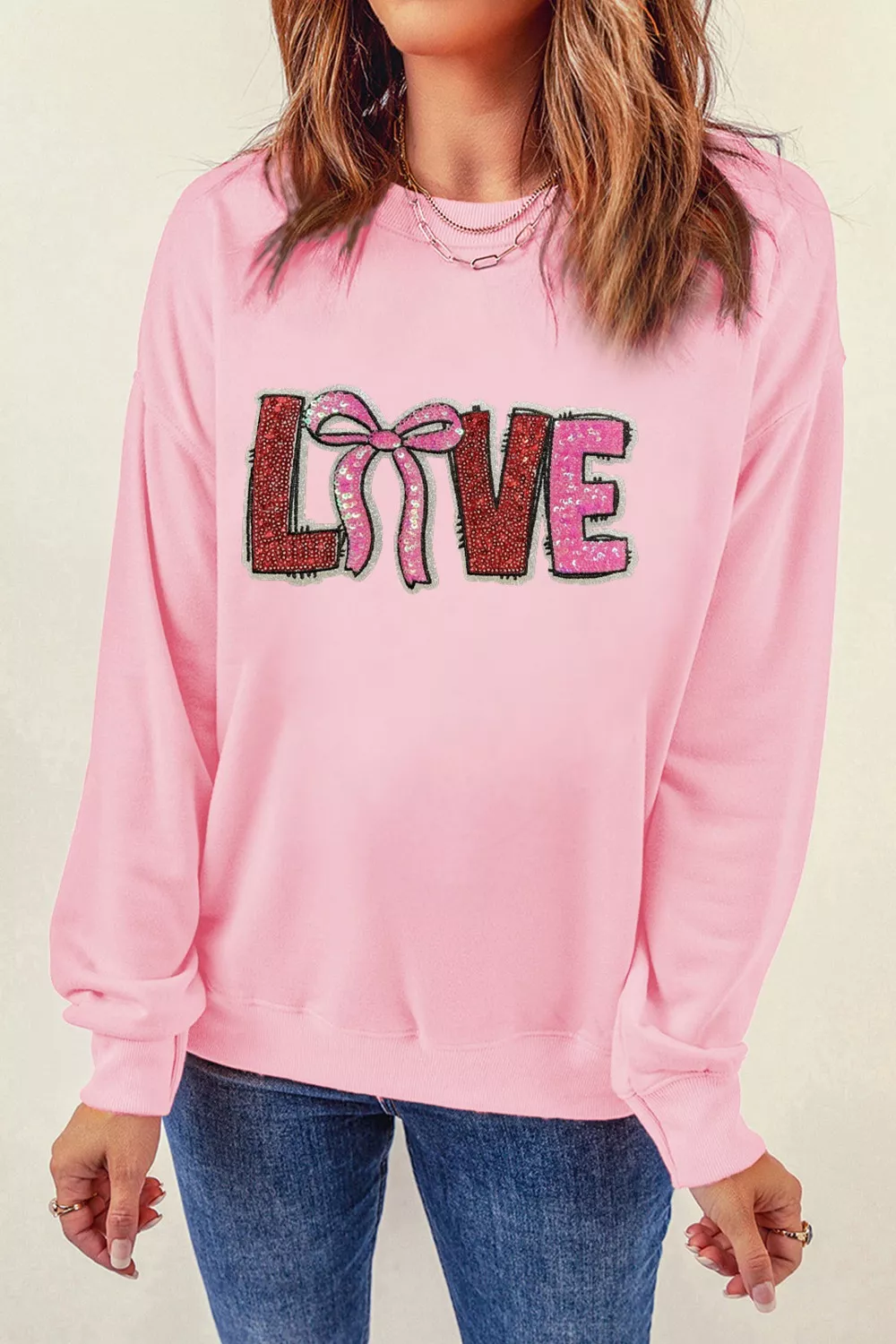 Bow Love Sequin Pattern Valentine Sweatshirt, image 2