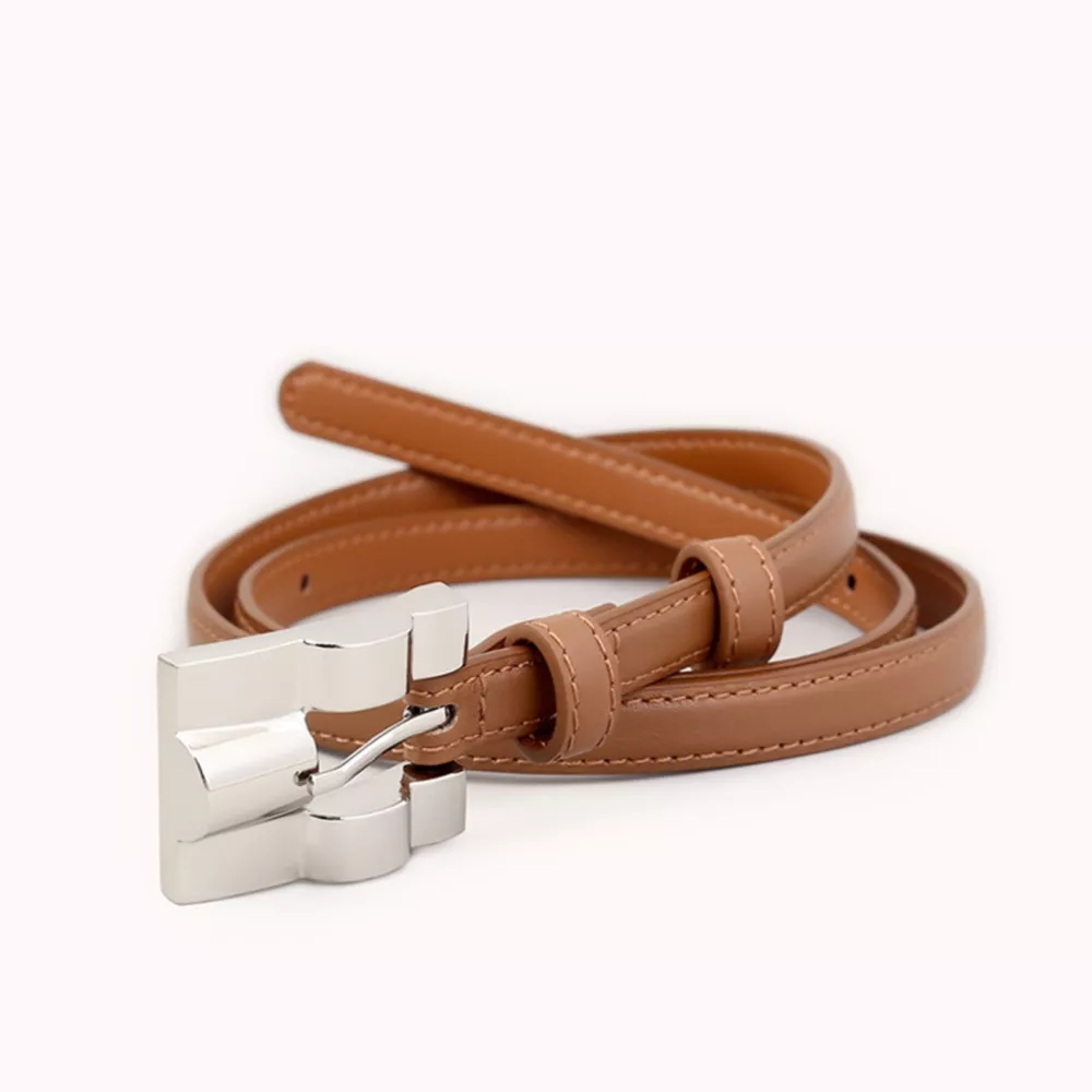 Skinny Leather Belt with Silver Buckle, image 9