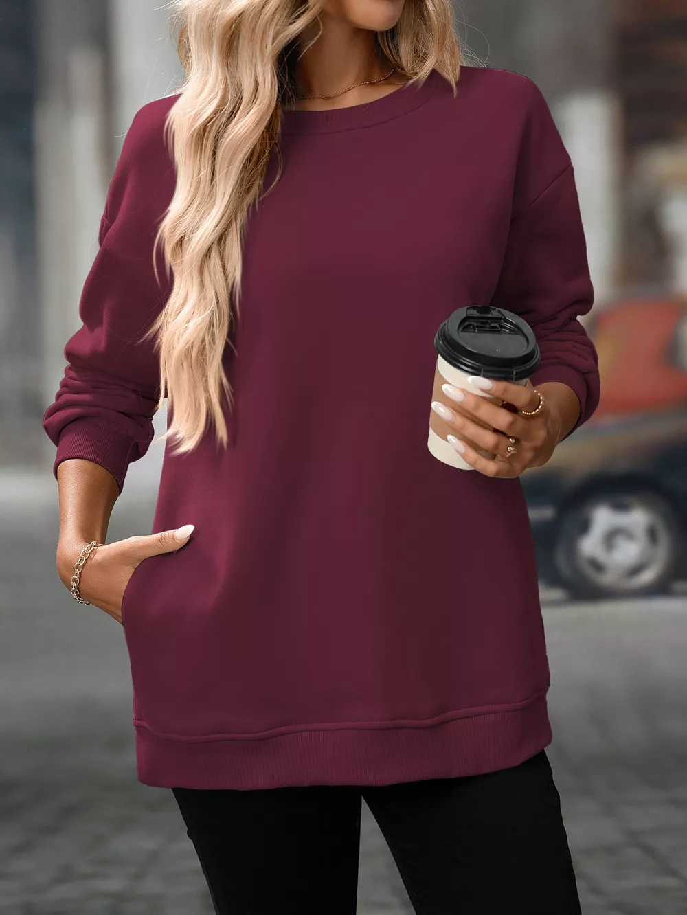 Casual Solid Color Long Sleeve Sweatshirt, image 12