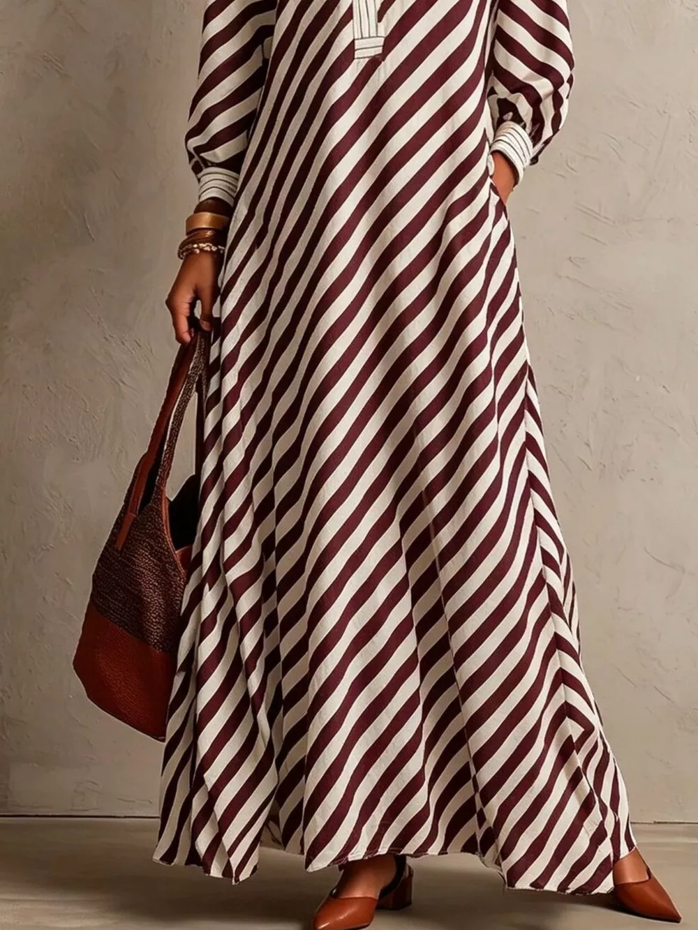 Striped Long Sleeves Maxi Dress, image 6
